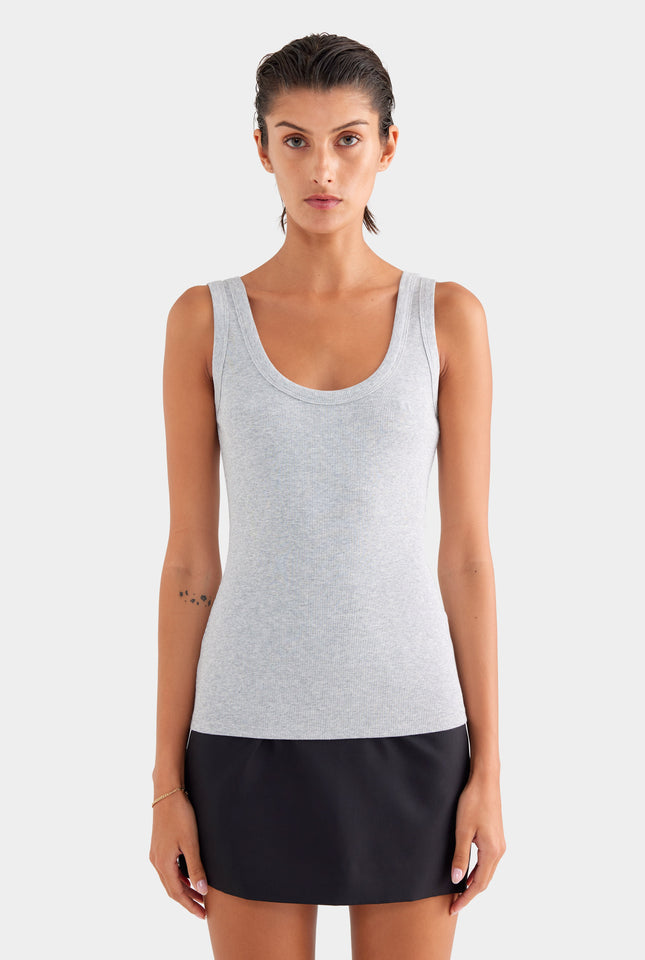 Scoop Neck Rib Tank - Grey Marl