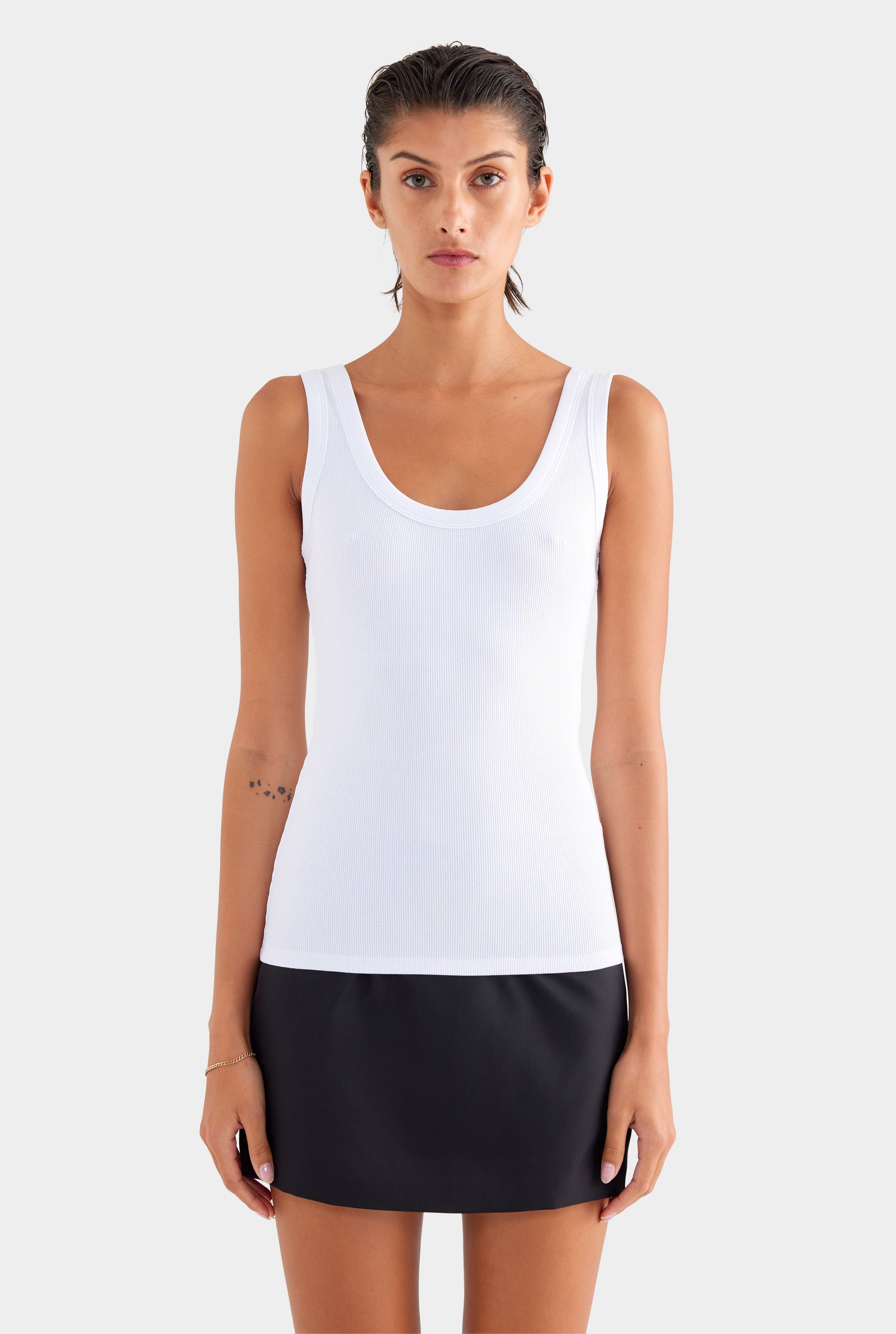 Scoop Neck Rib Tank - White