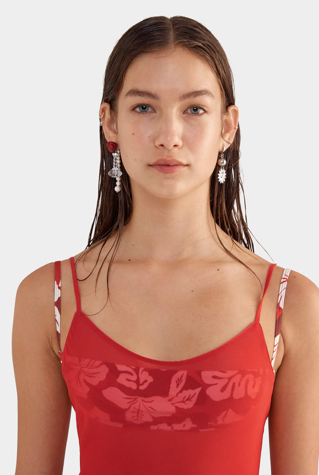 Sheer Silk Slip Dress - Red