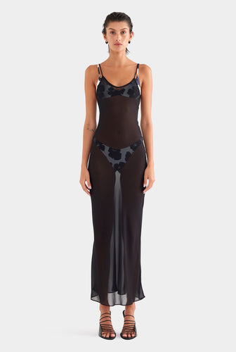 Sheer Silk Slip Dress - Black