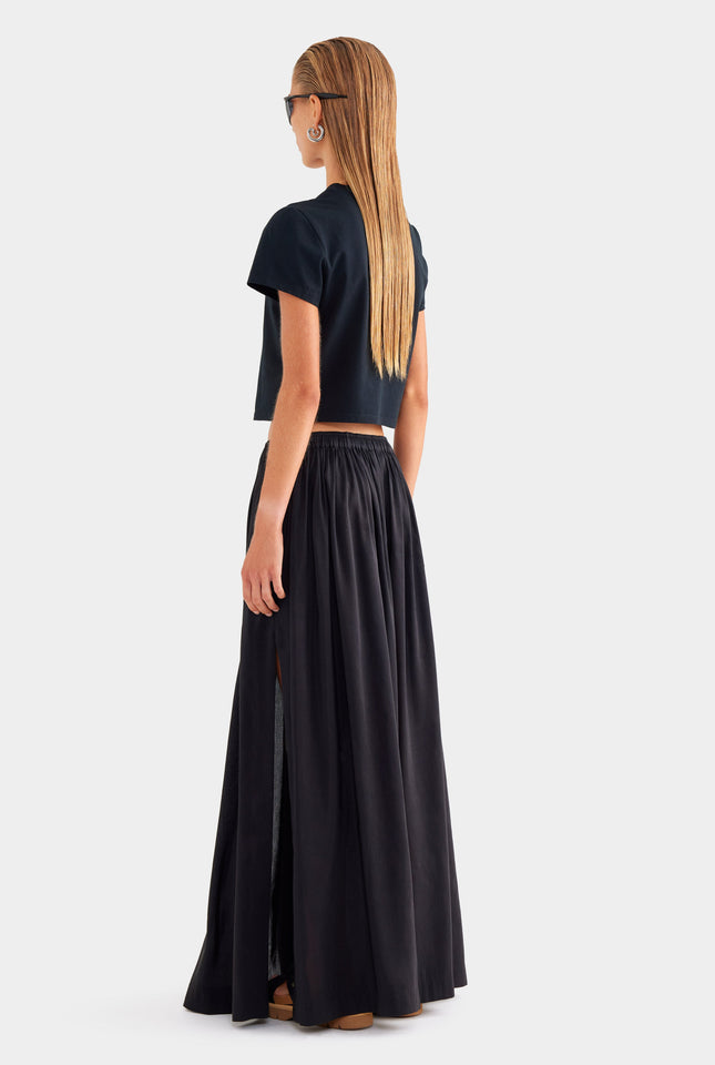 Silk Linen Maxi Skirt - Black