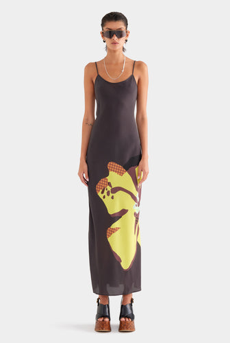 Silk Slip Dress - Black Hibiscus