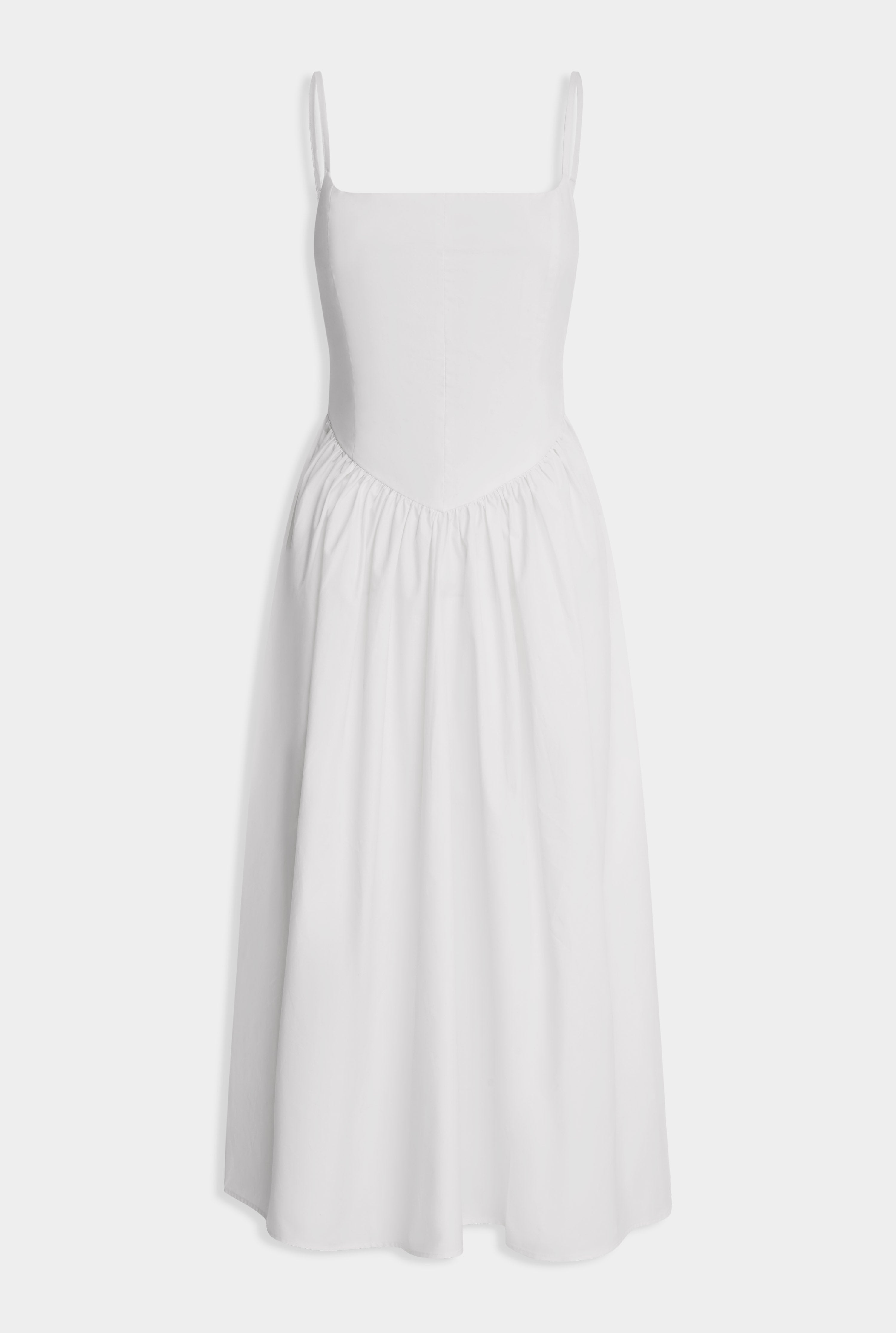 V Waist Cotton Dress - White