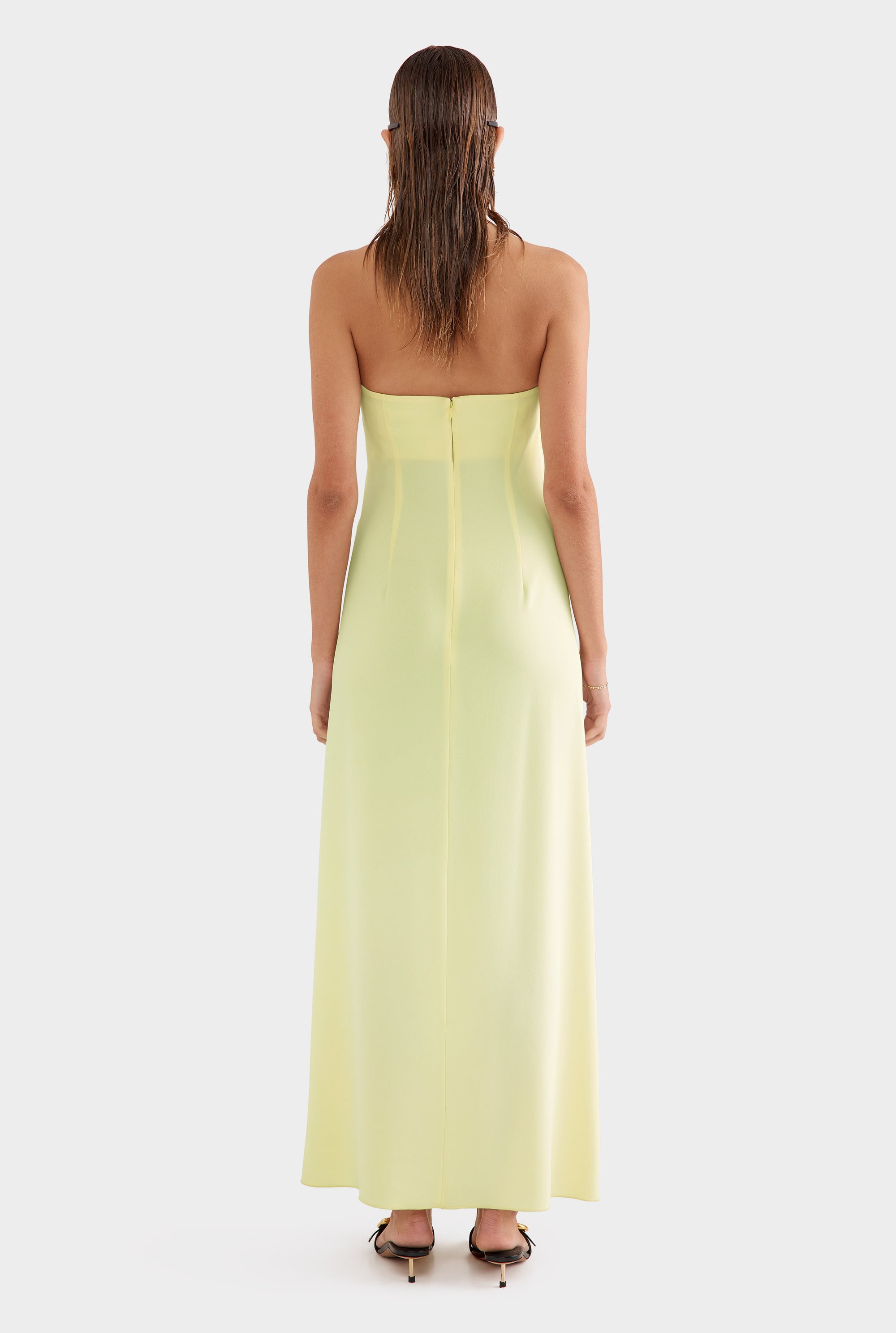 Beaded Strapless Maxi Dress - Pastel Yellow