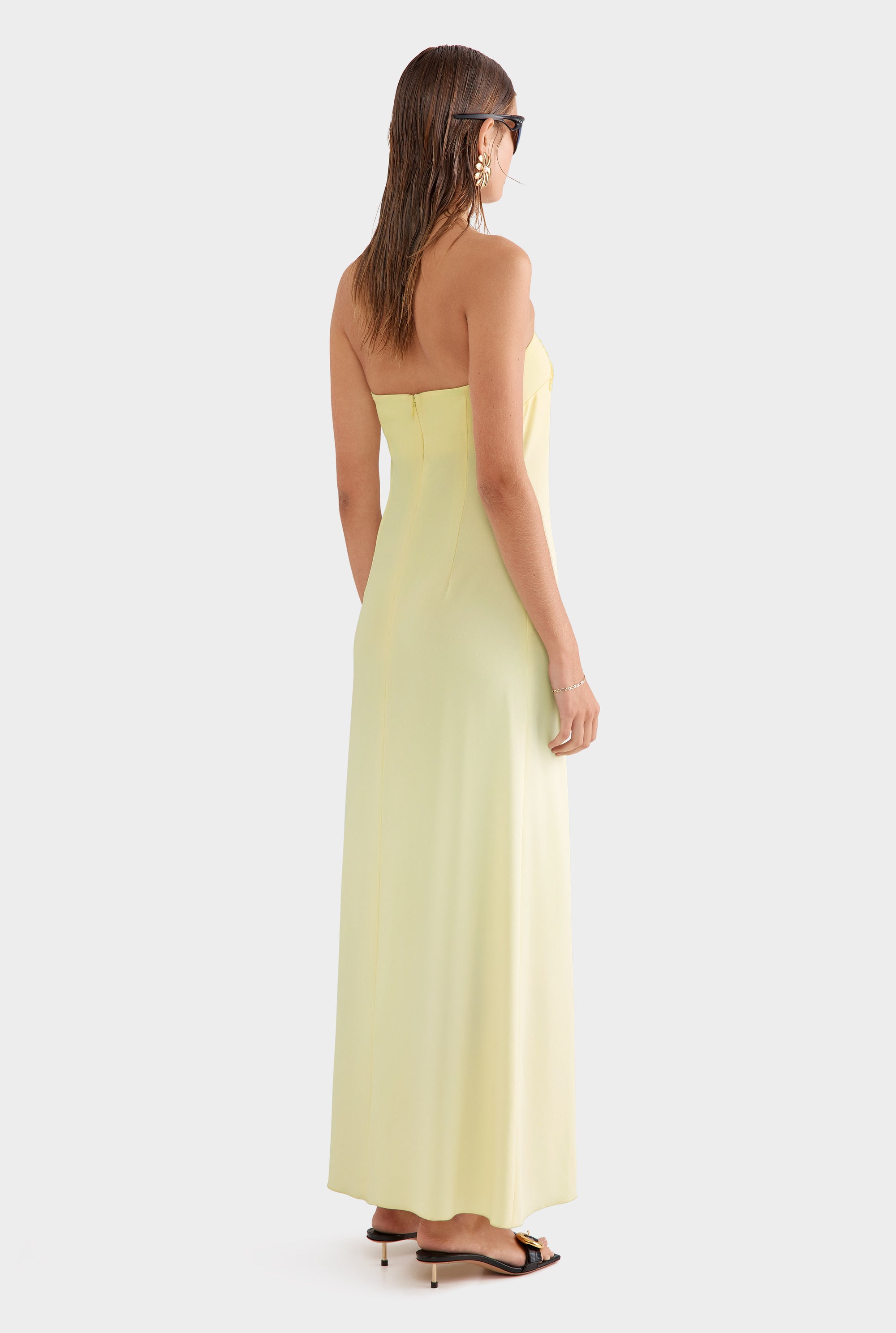 Beaded Strapless Maxi Dress - Pastel Yellow