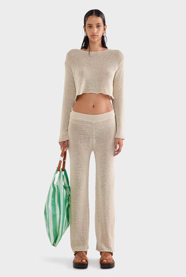 Boat Neck Gauze Knit Sweater - Sand