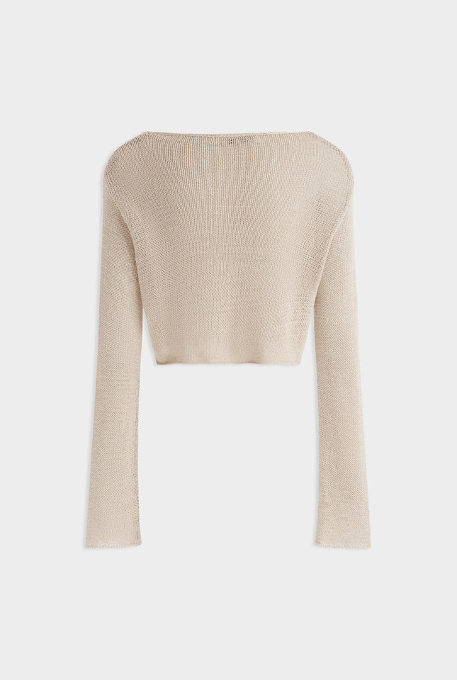 Boat Neck Gauze Knit Sweater - Sand