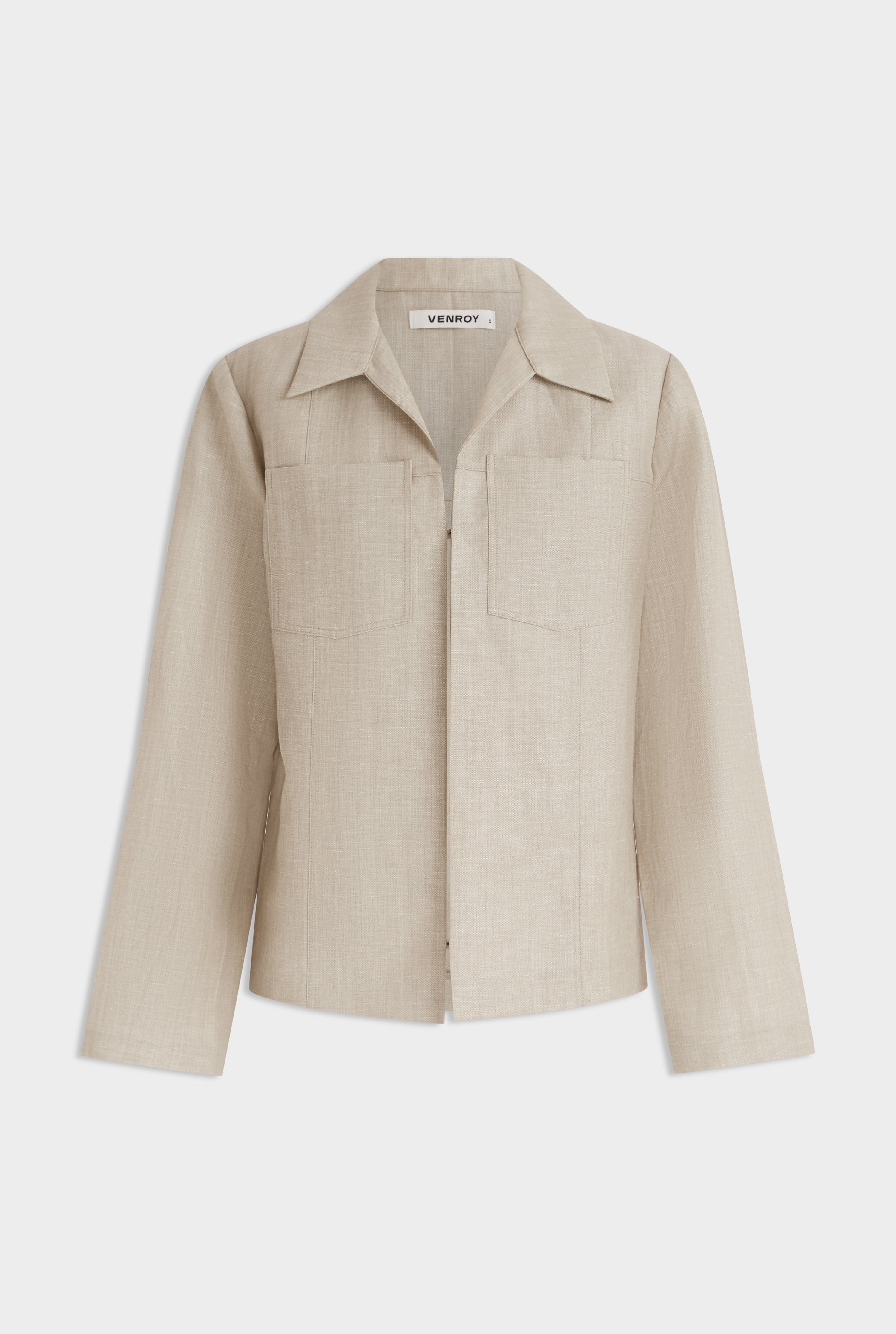 Collared Linen Wool Top - Sage Marl