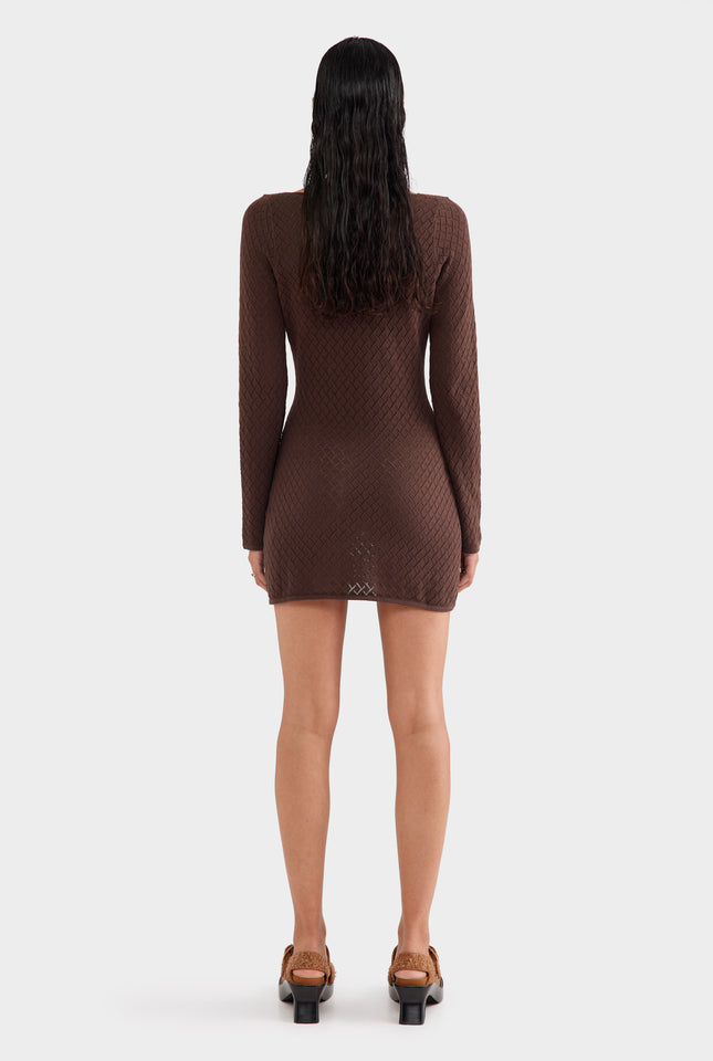 Cotton Boat Neck Mini Dress - Fudge