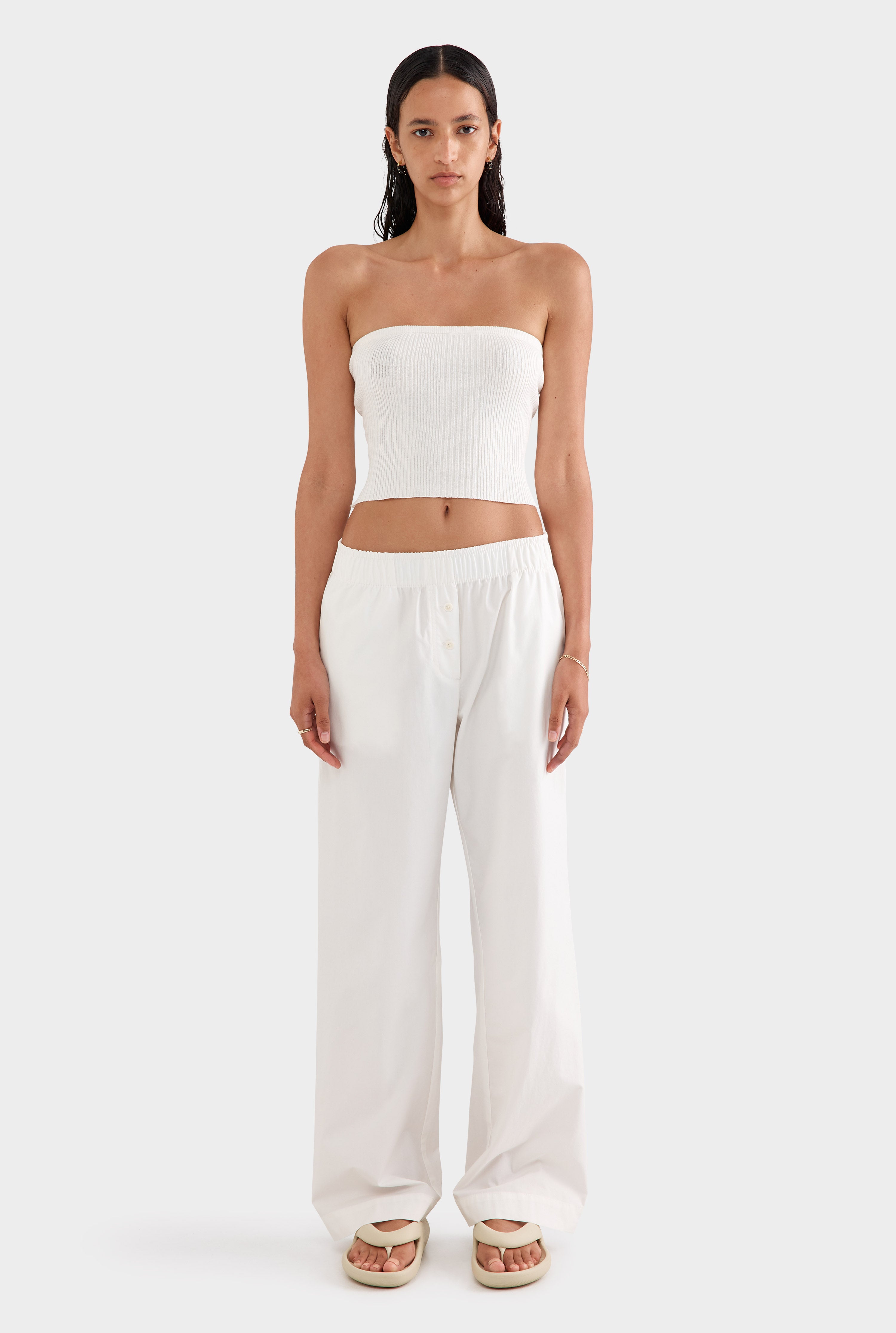 Strapless Linen Knit Top - Off White