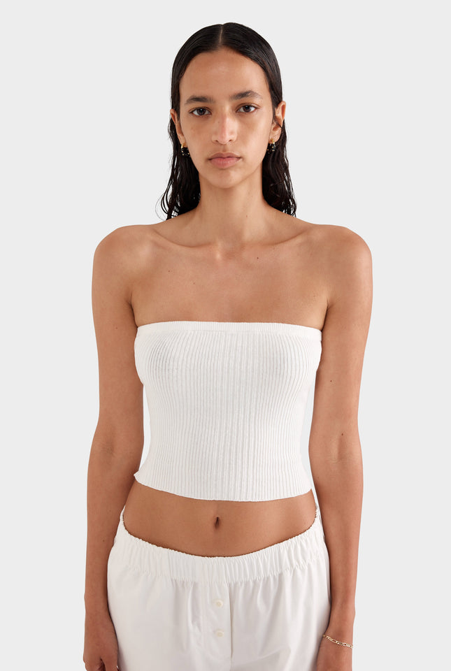 Strapless Linen Knit Top - Off White