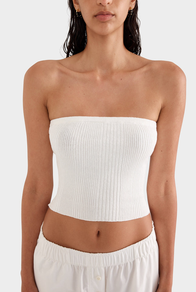 Strapless Linen Knit Top - Off White