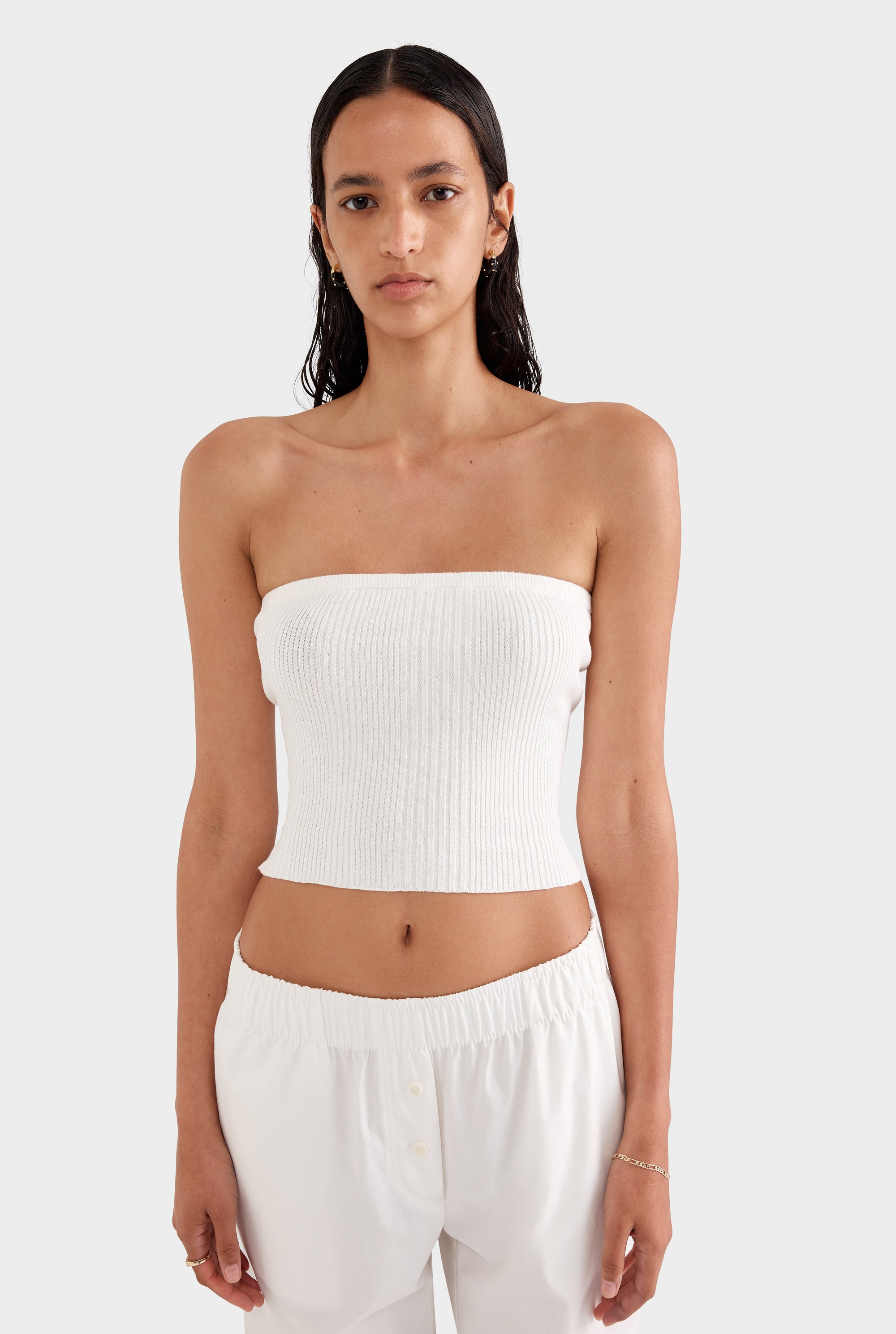 Strapless Linen Knit Top - Off White