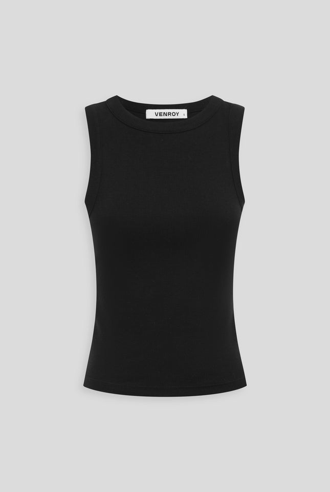 Crew Neck Jersey Rib Tank - Black