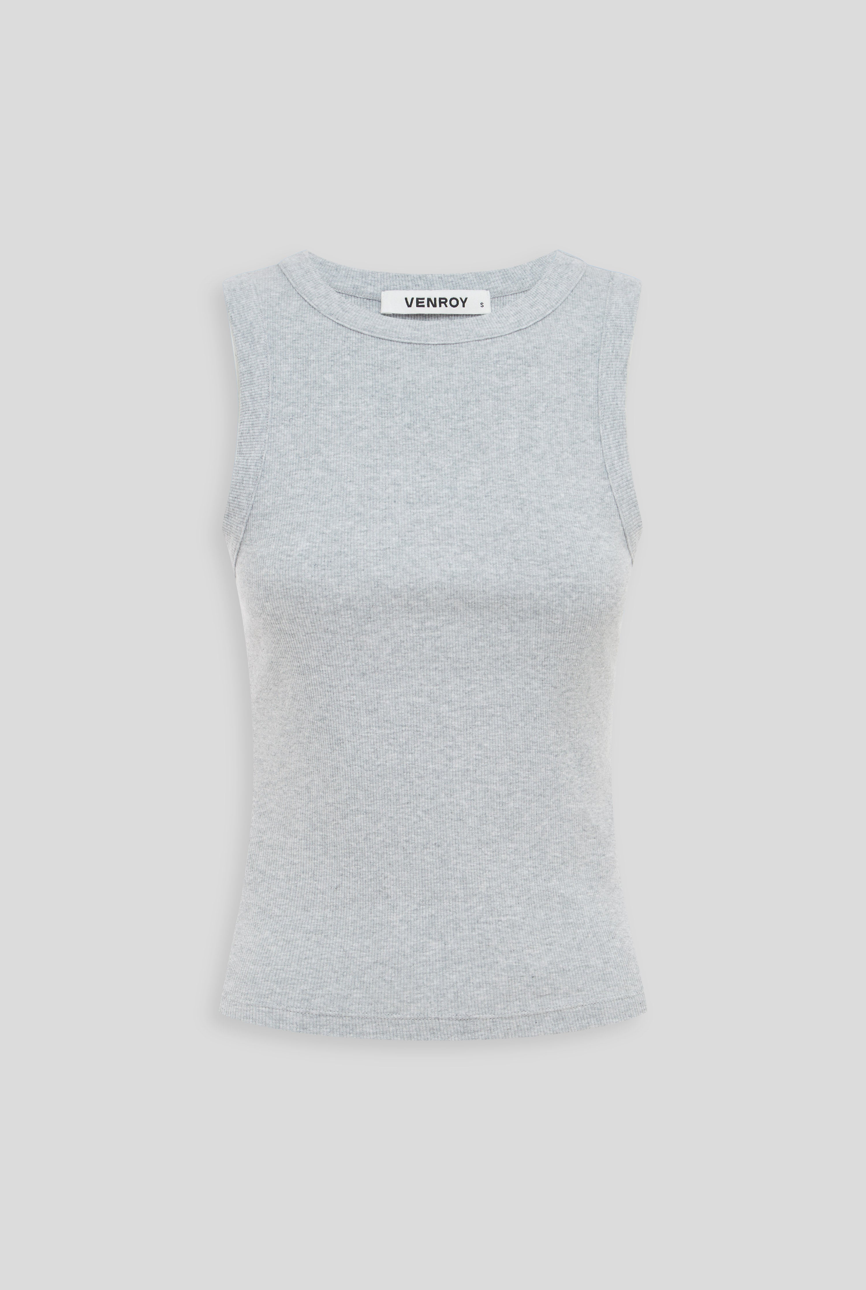 Crew Neck Jersey Rib Tank - Grey Marl