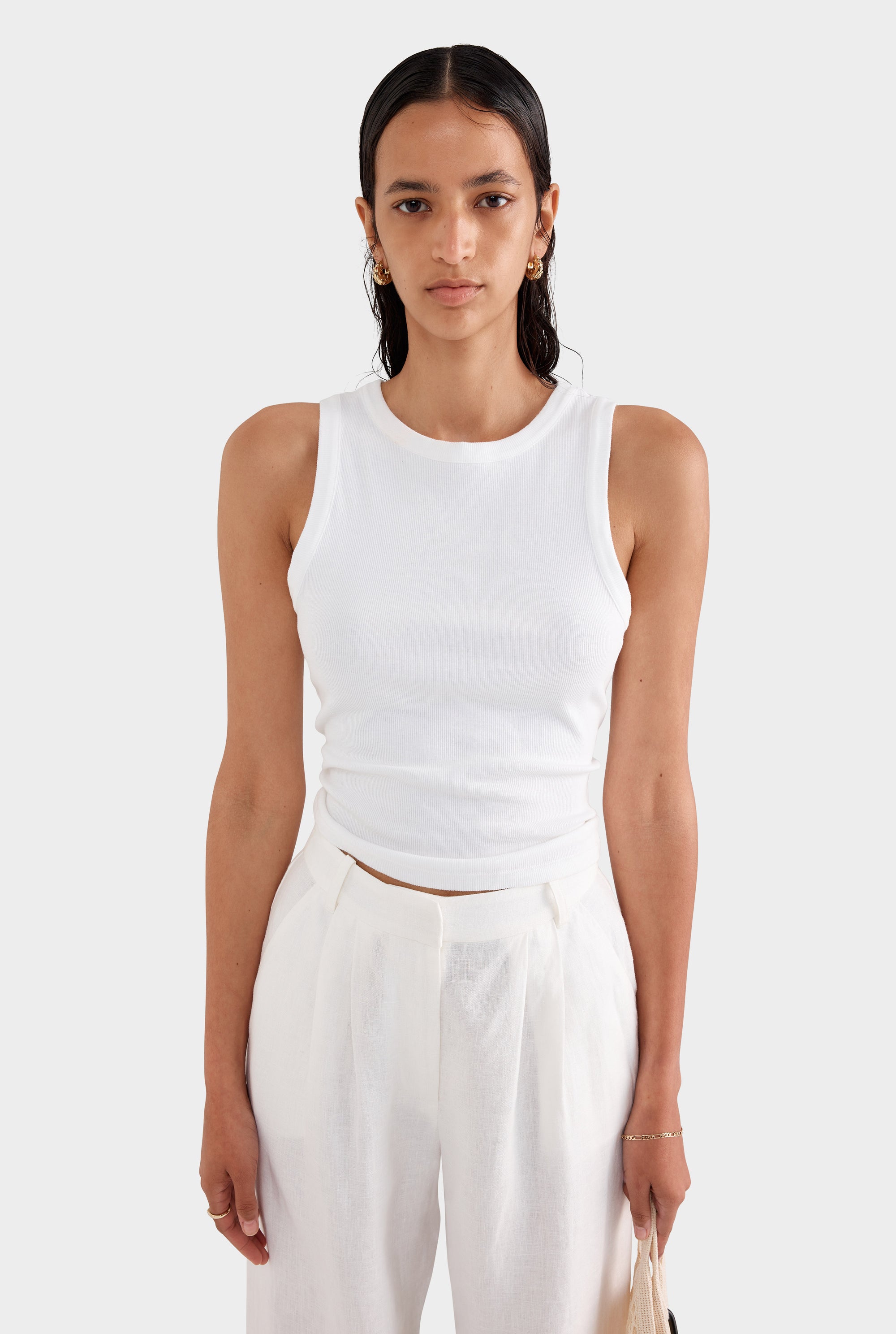 Crewneck Jersey Rib Tank - White