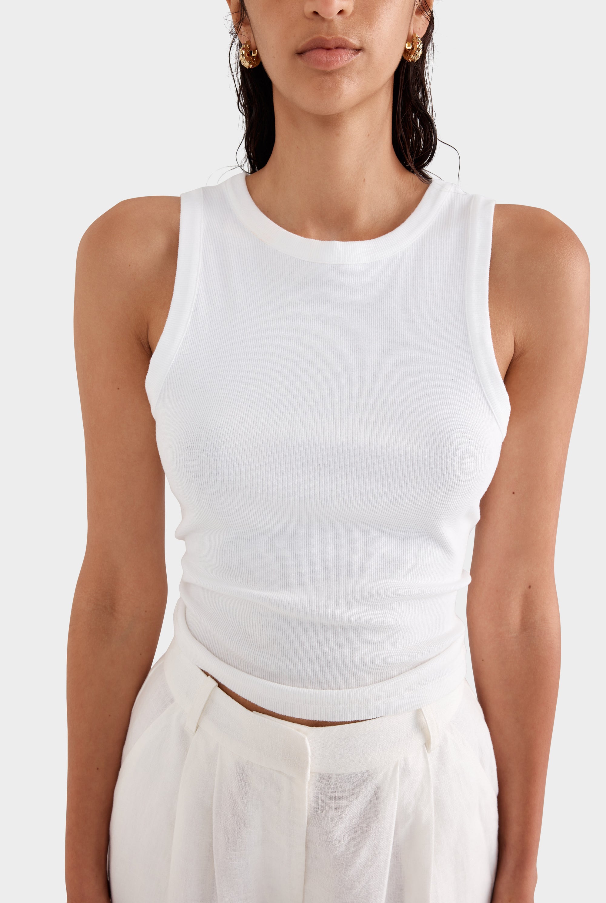 Crewneck Jersey Rib Tank - White