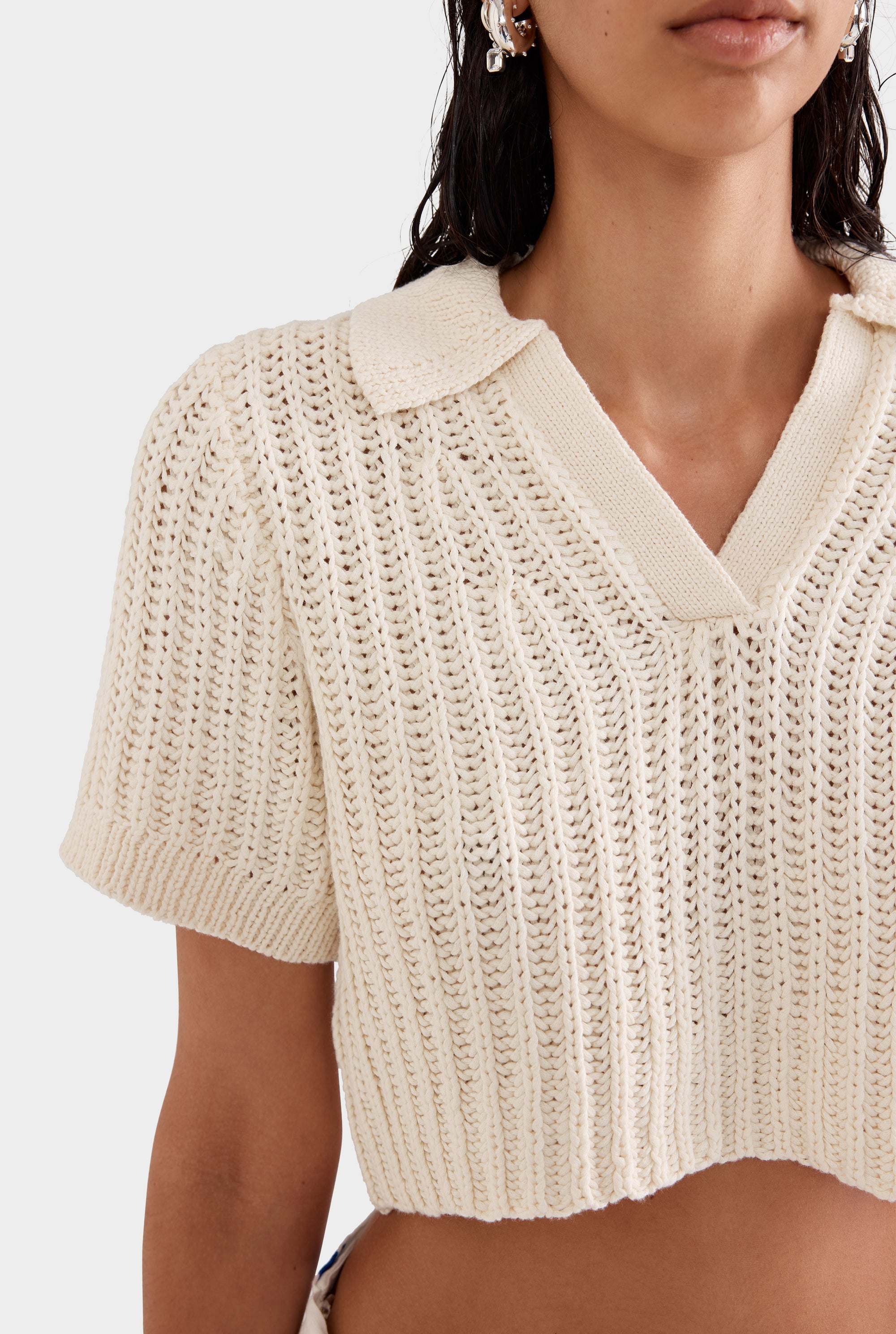 Crochet Cropped Polo - Off White