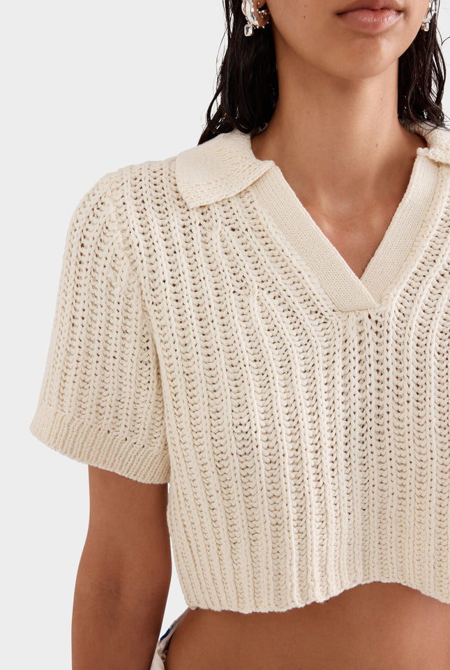 Crochet Cropped Polo - Off White