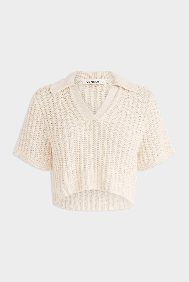 Crochet Cropped Polo - Off White