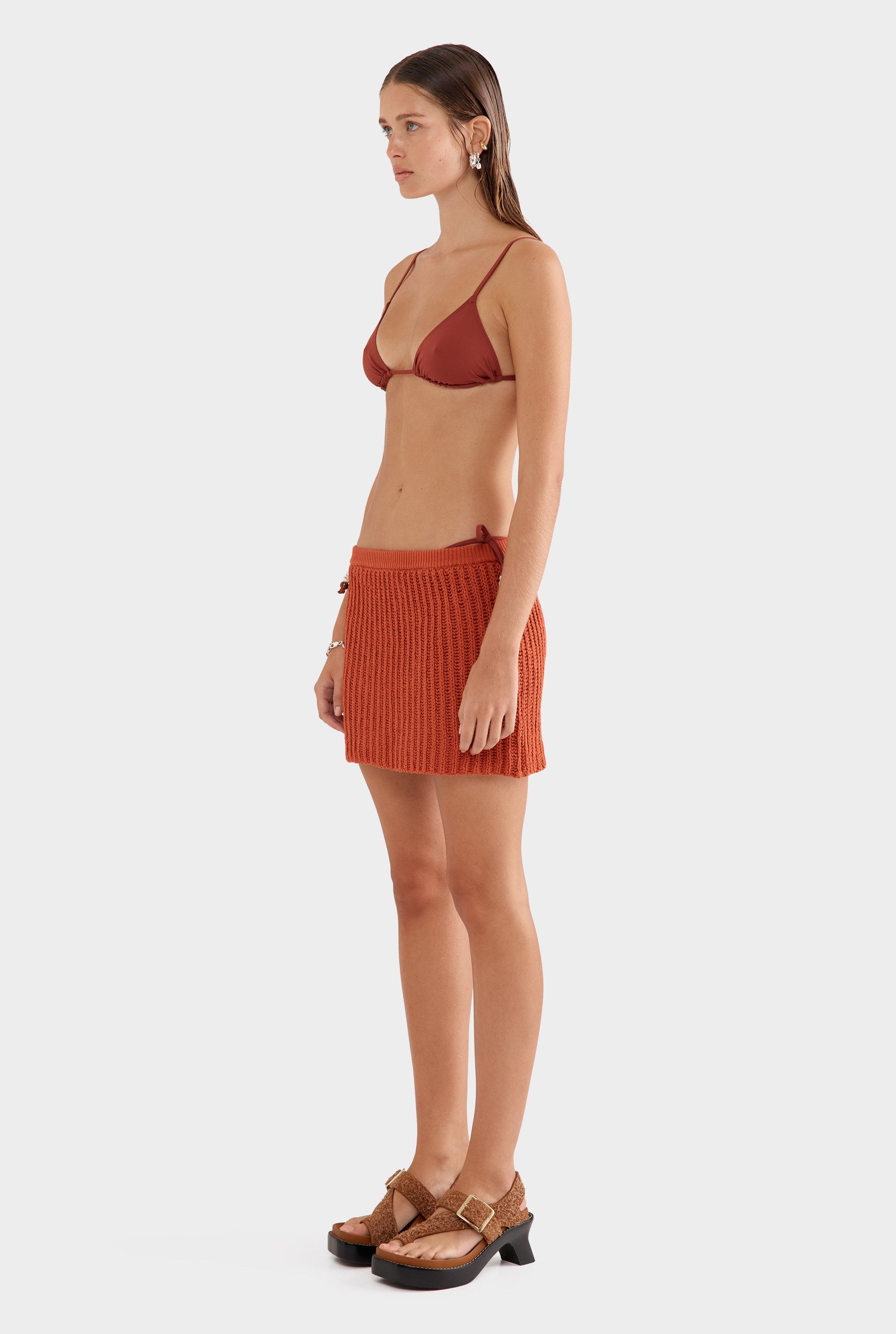 Crochet Mini Skirt - Brick