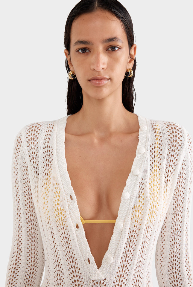 Crochet Open Neck Dress - Off White