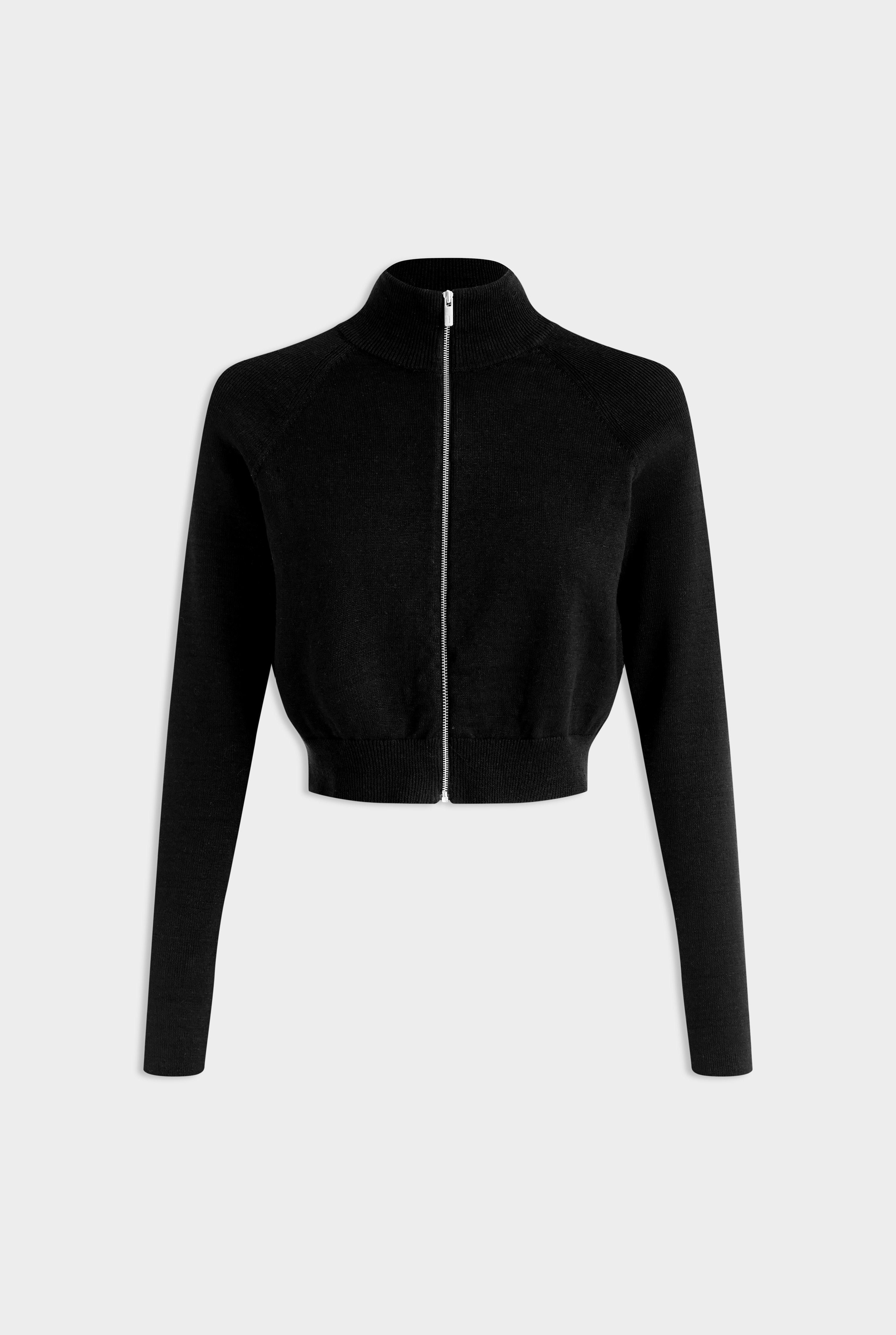 Cropped Linen Zip Up Jacket - Black