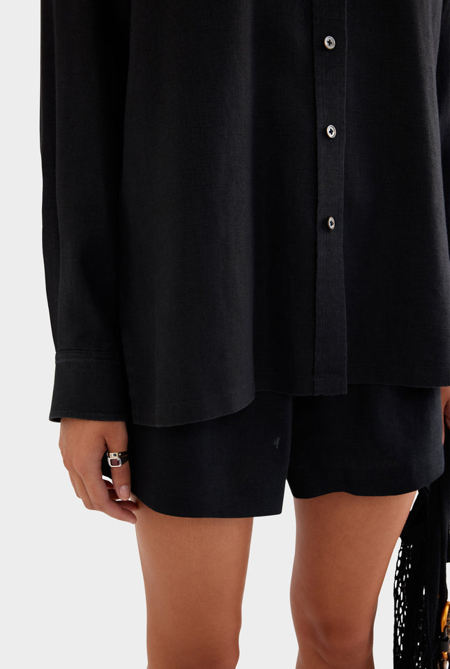 Oversized Linen Shirt - Black