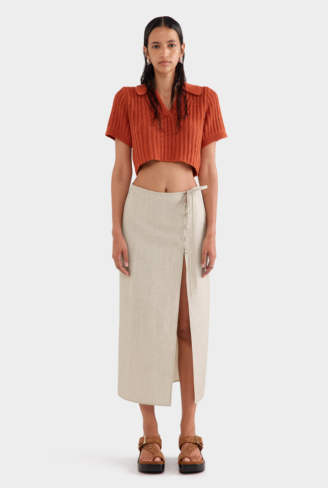 Linen Wool Split Skirt - Sage Marl