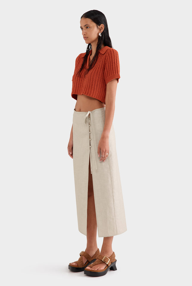 Linen Wool Split Skirt - Sage Marl