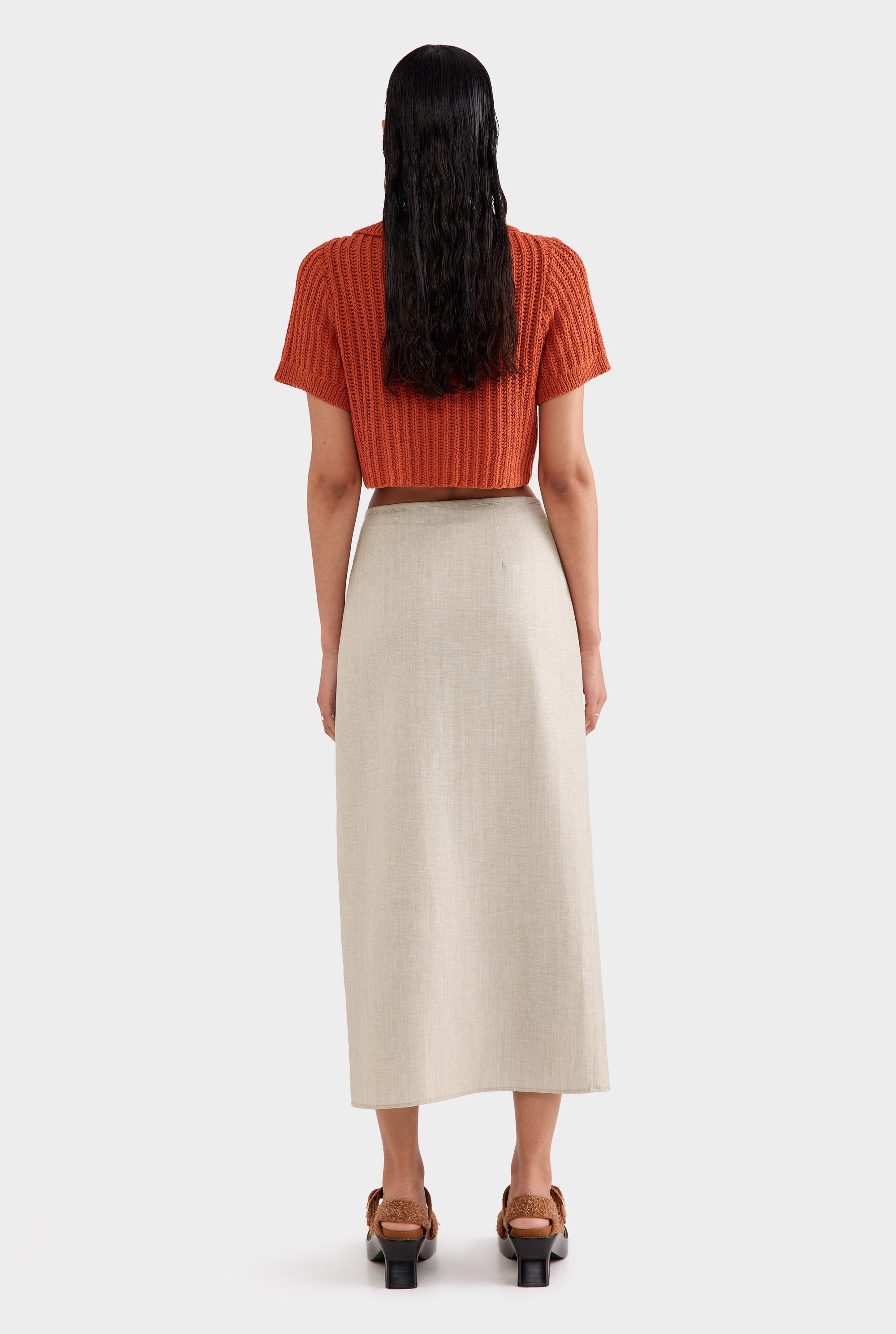 Linen Wool Split Skirt - Sage Marl