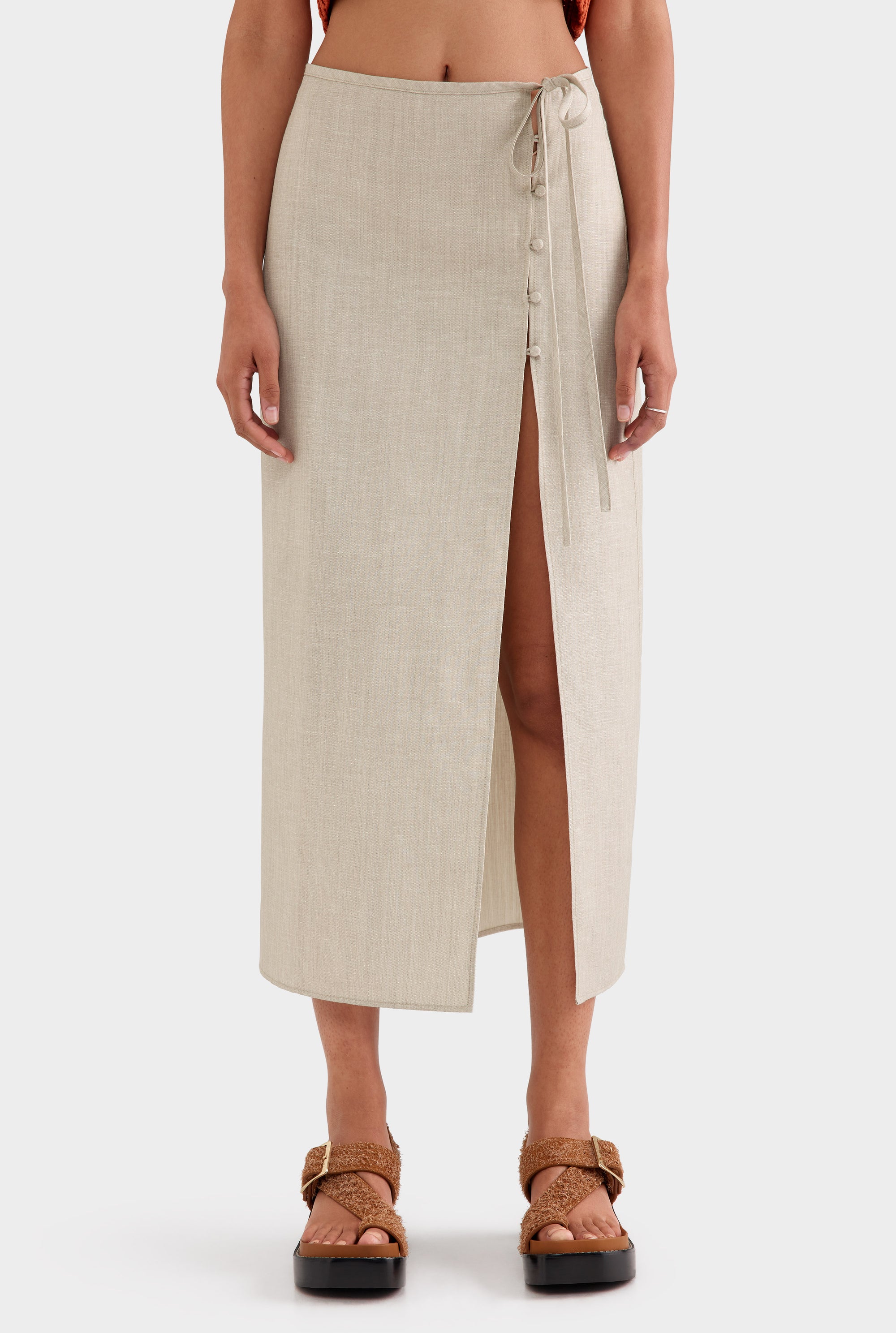 Linen Wool Split Skirt - Sage Marl