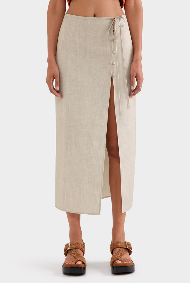 Linen Wool Split Skirt - Sage Marl