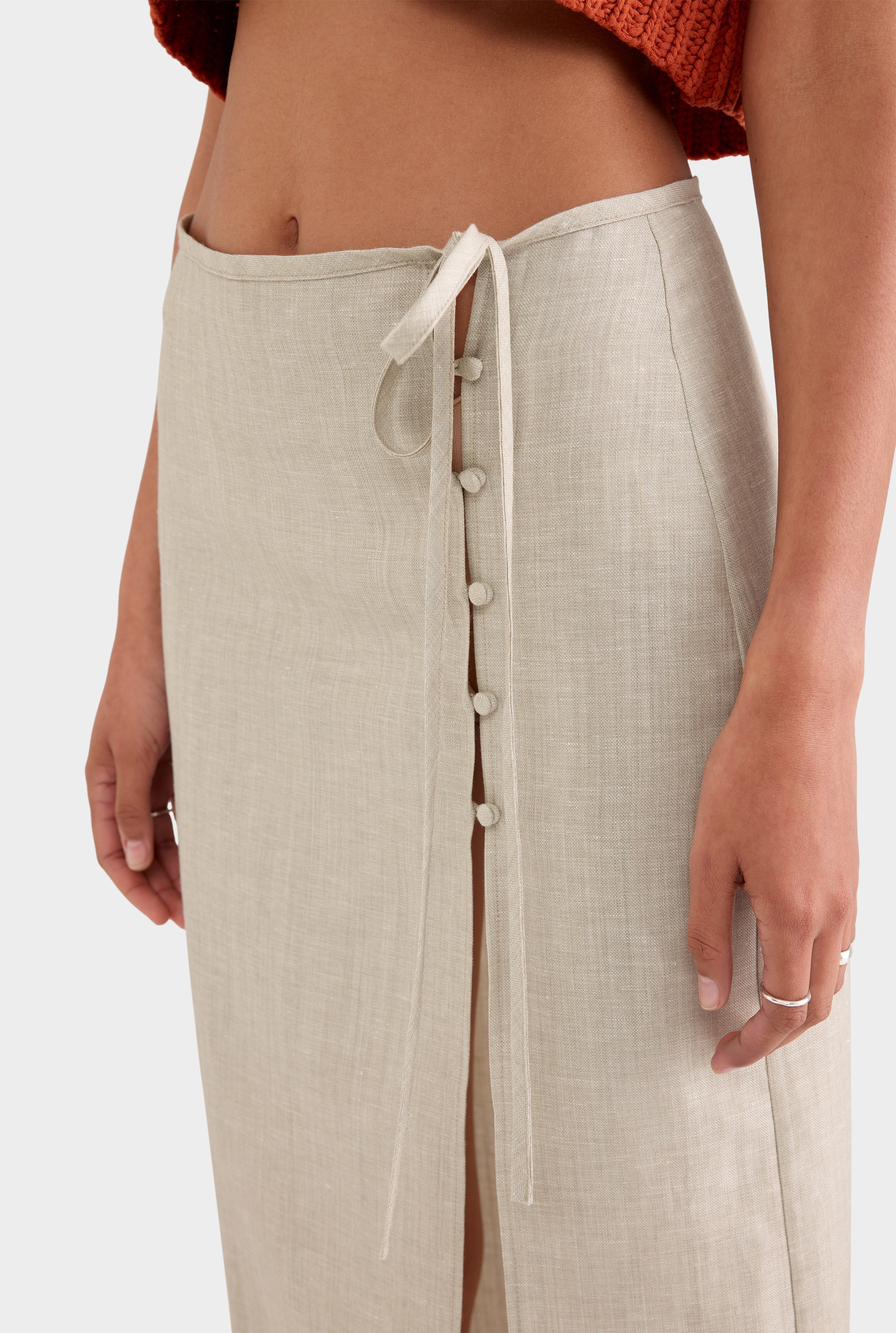 Linen Wool Split Skirt - Sage Marl