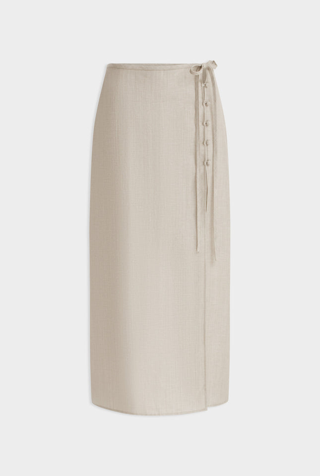 Linen Wool Split Skirt - Sage Marl