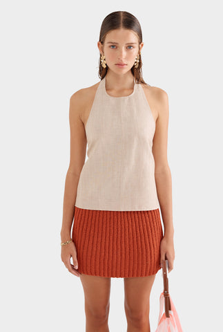 Linen Wool Tie Back Halter Top - Sand Marl