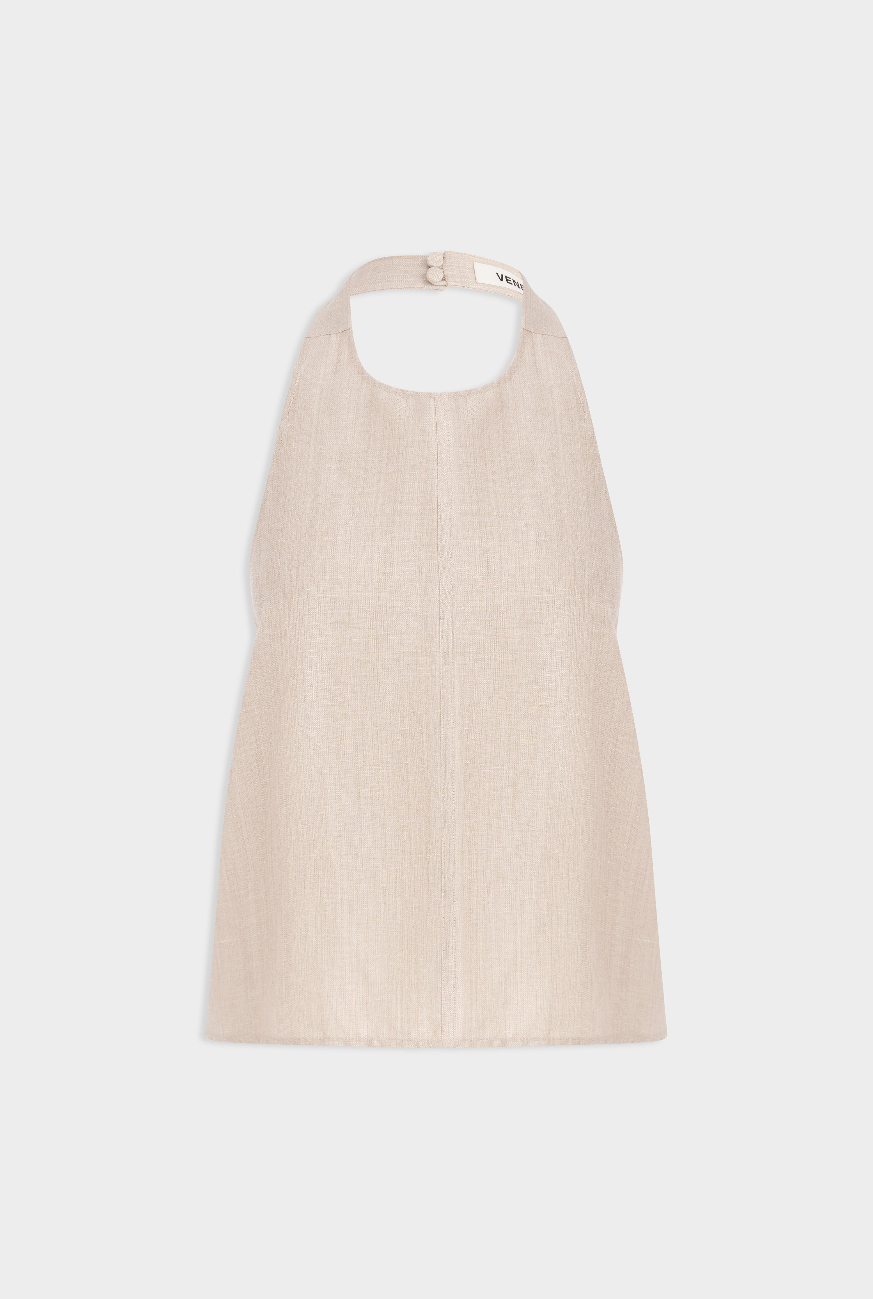 Linen Wool Tie Back Halter Top - Sand Marl