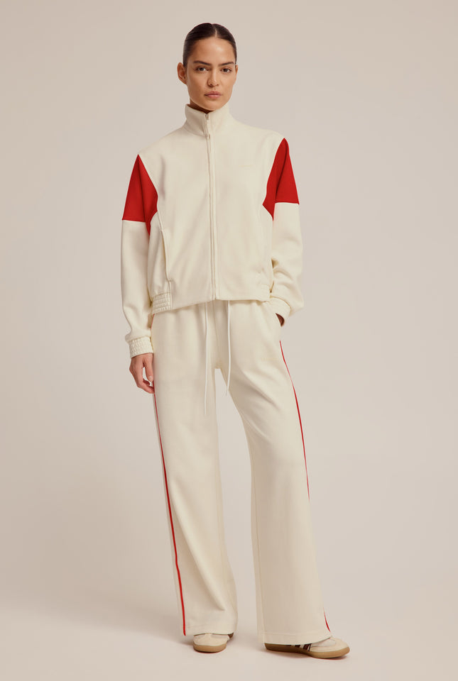 Wide Leg Track Pant - Cream/Red