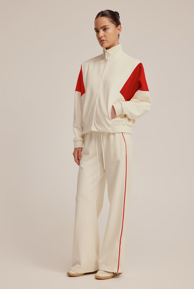 Wide Leg Track Pant - Cream/Red