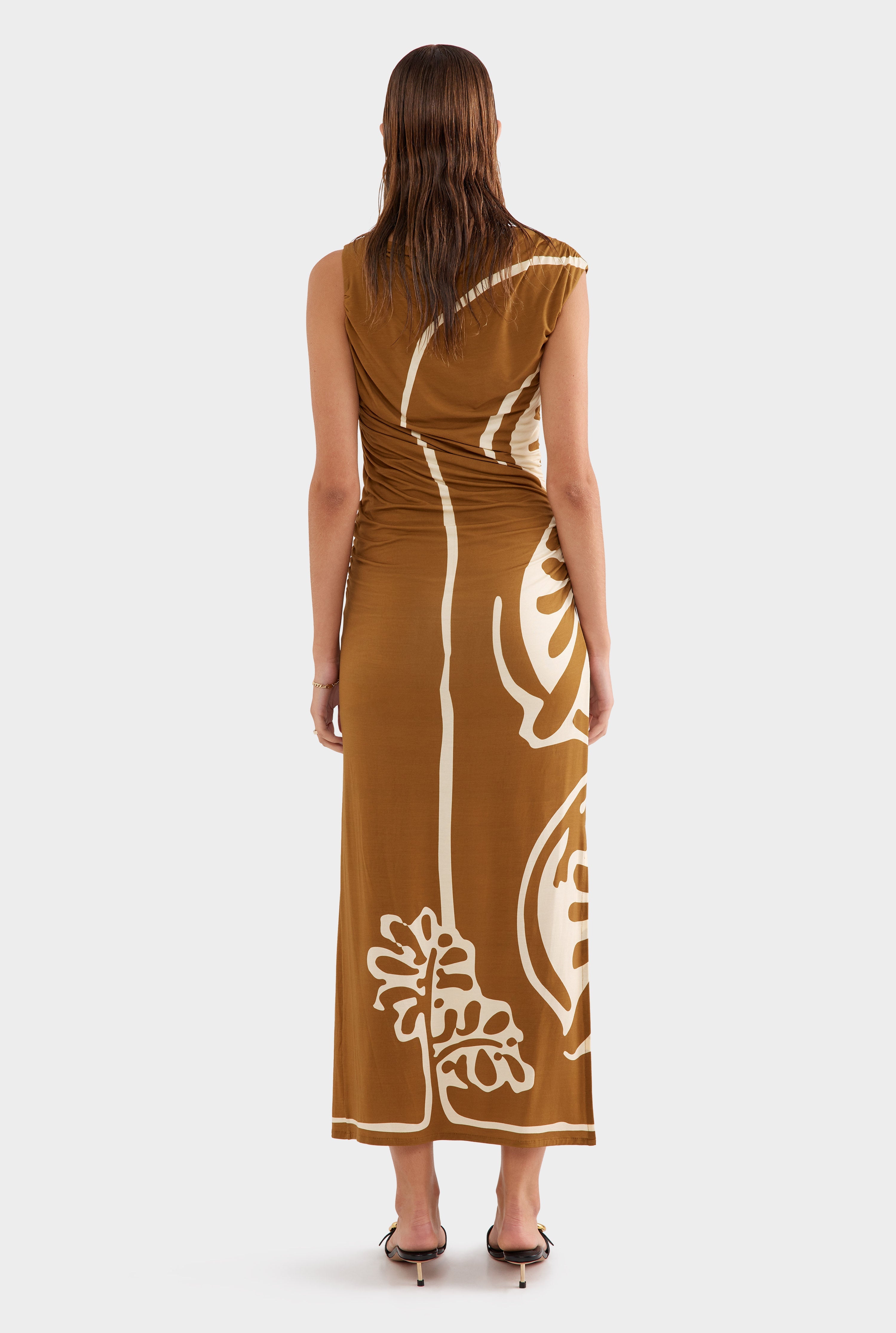 Printed Ruched Jersey Dress - Olive Tree