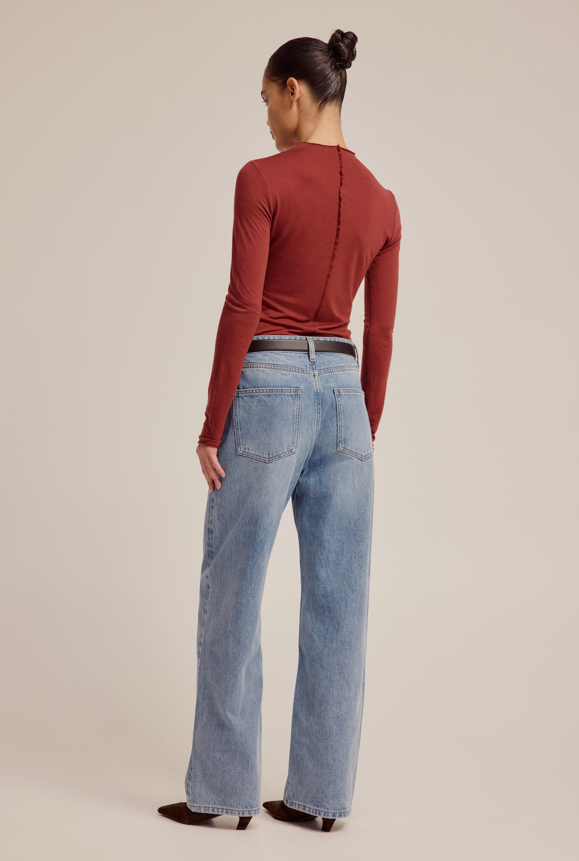 Raw Cut Long Sleeve Top - Red Mahogany