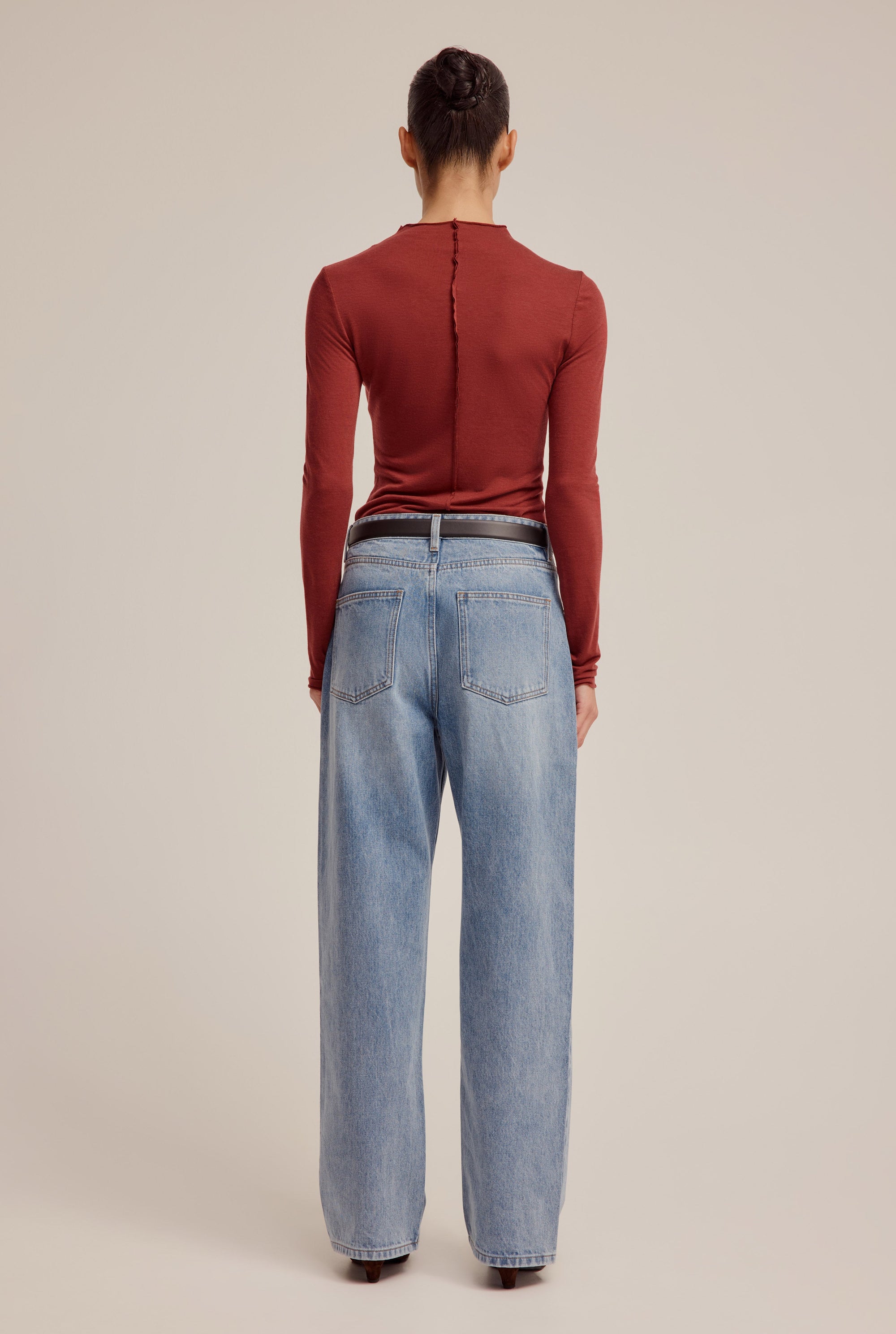 Raw Cut Long Sleeve Top - Red Mahogany