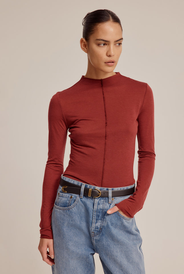 Raw Cut Long Sleeve Top - Red Mahogany