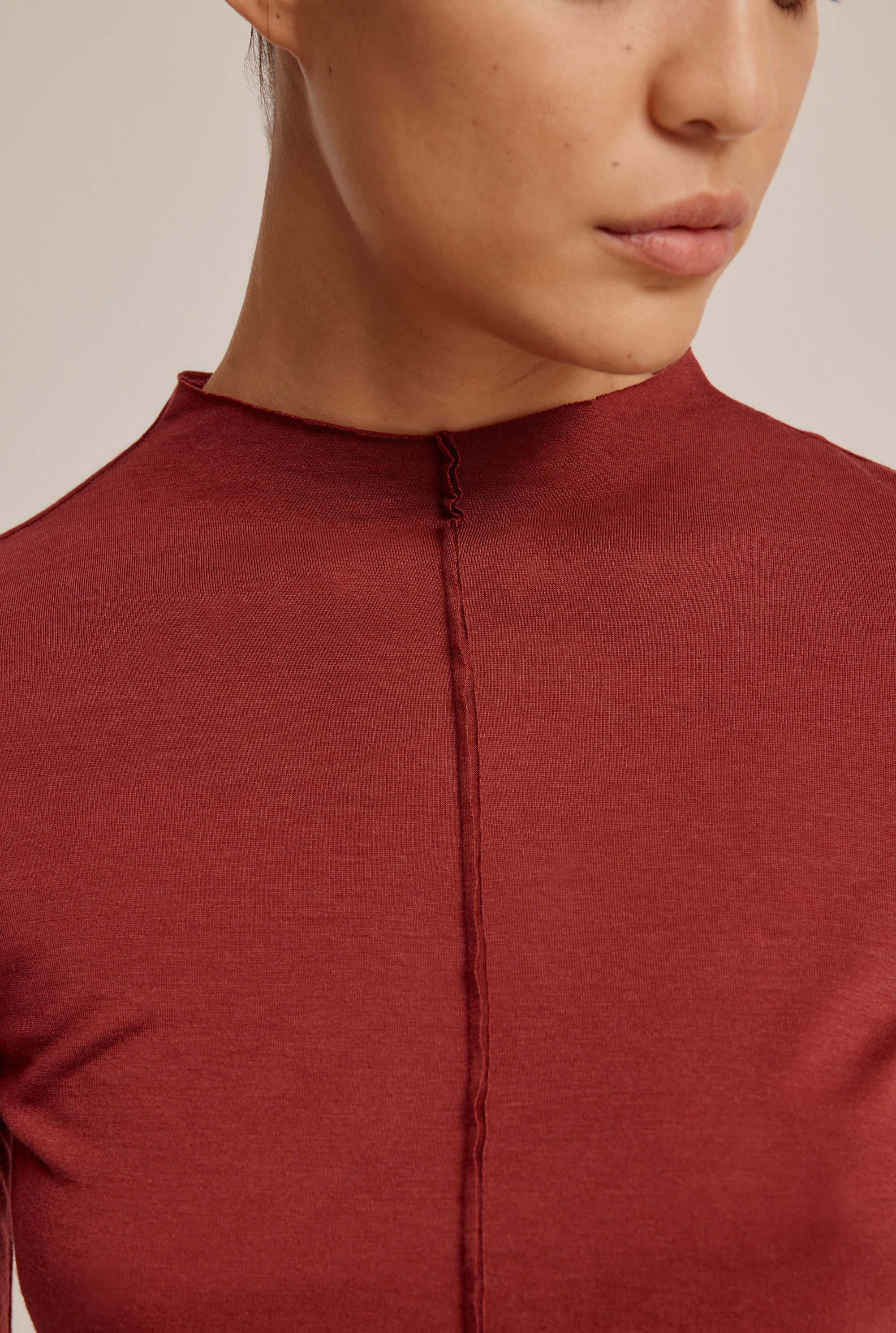 Raw Cut Long Sleeve Top - Red Mahogany