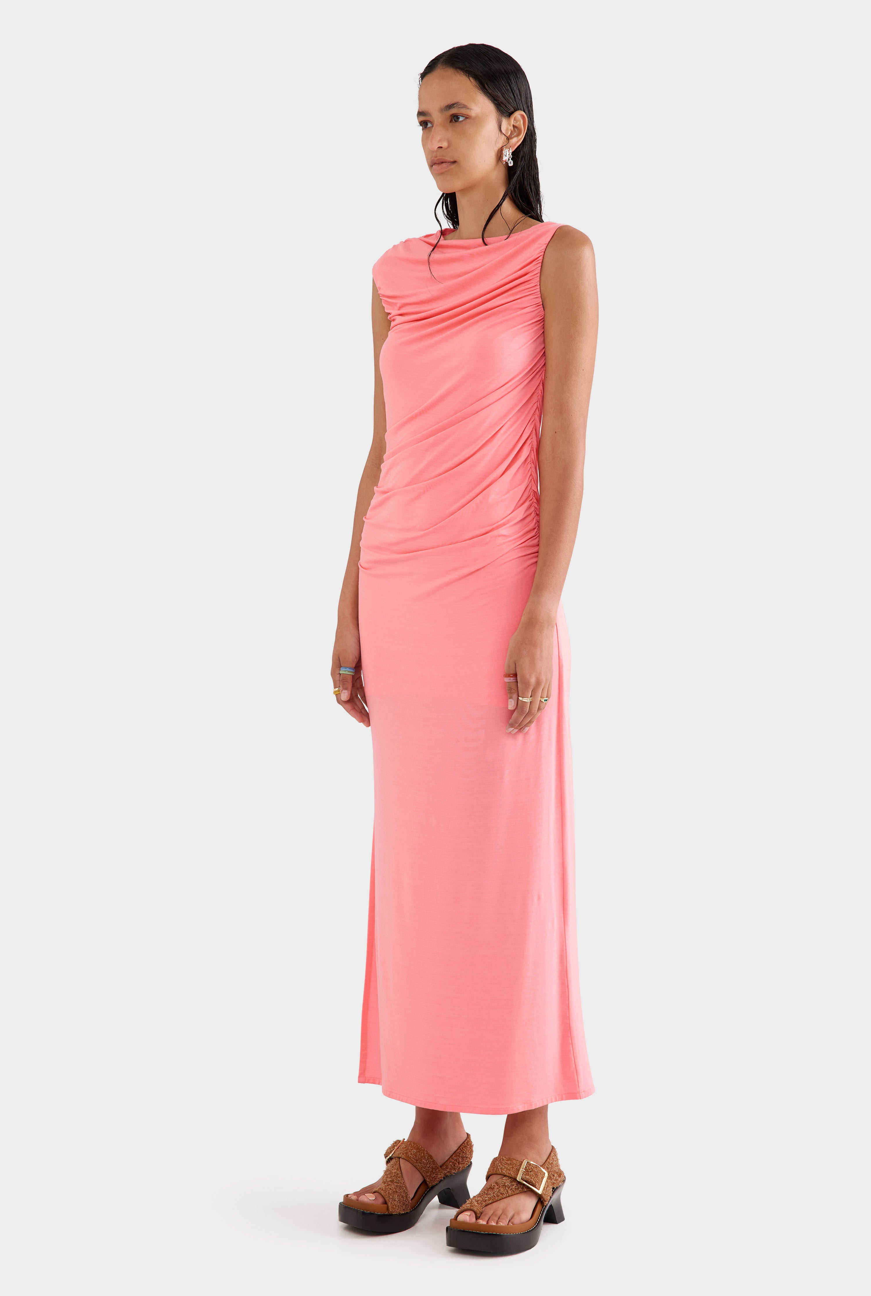 Ruched Jersey Dress - Dahlia Pink