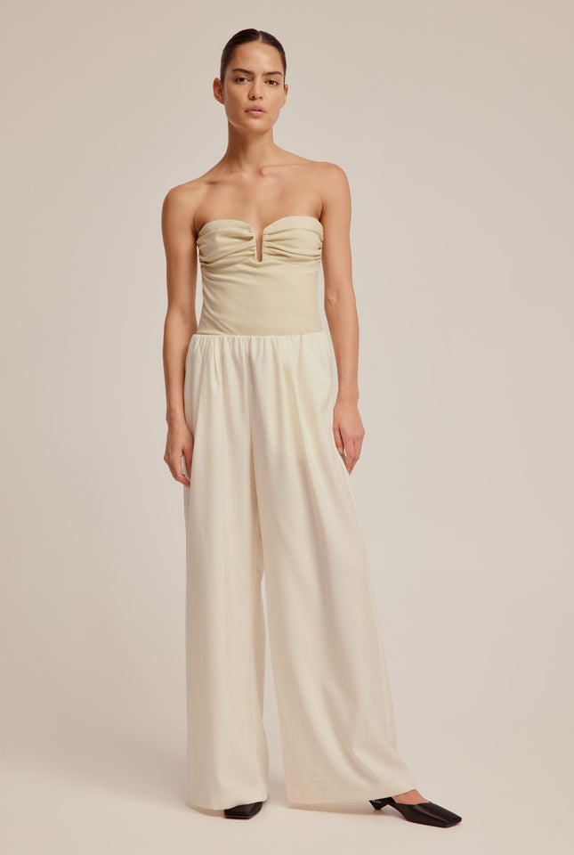 Relaxed Wool Wide Leg Trouser - Cream