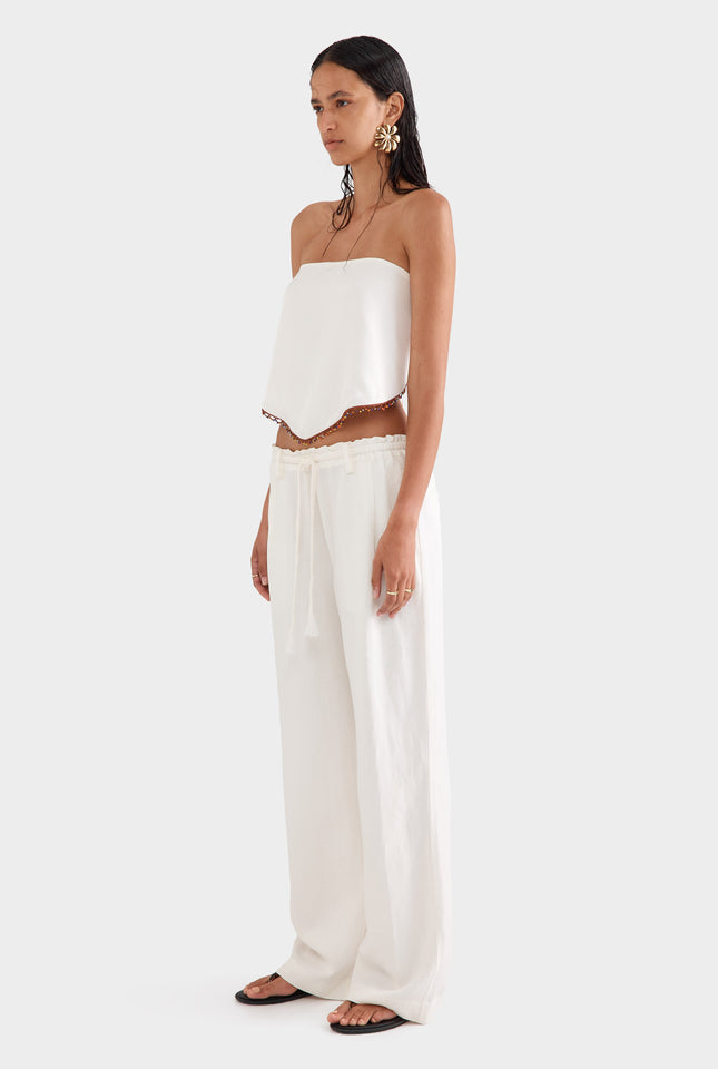 Silk Linen Relaxed Pleat Front Pant - Cream