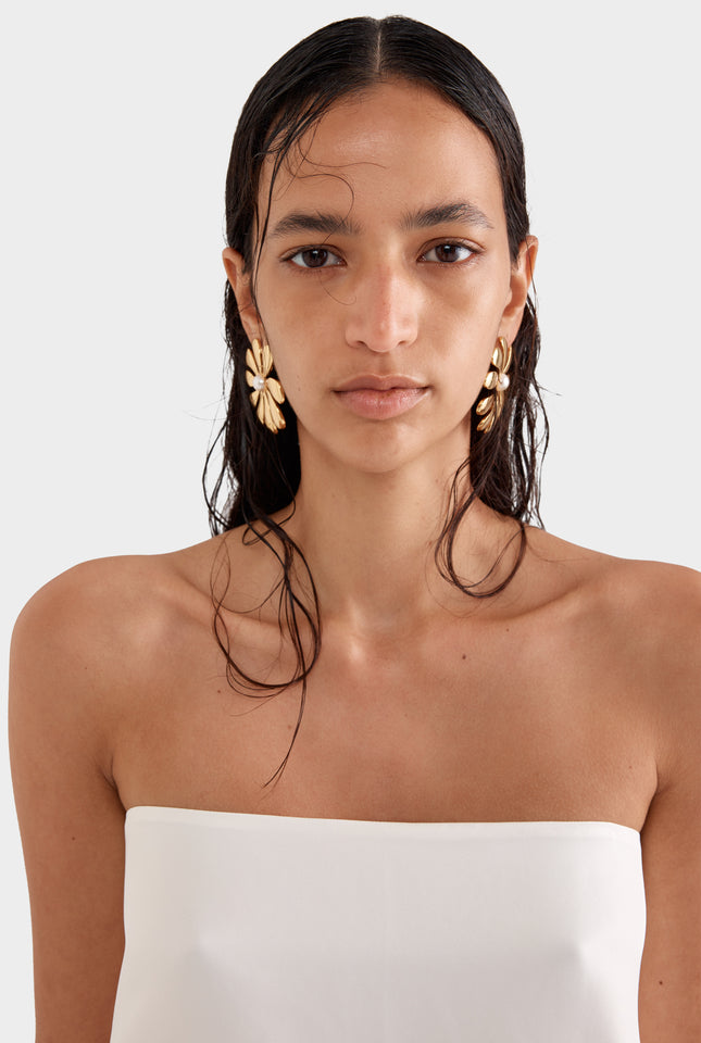 Silk Beaded Scarf Top - Cream