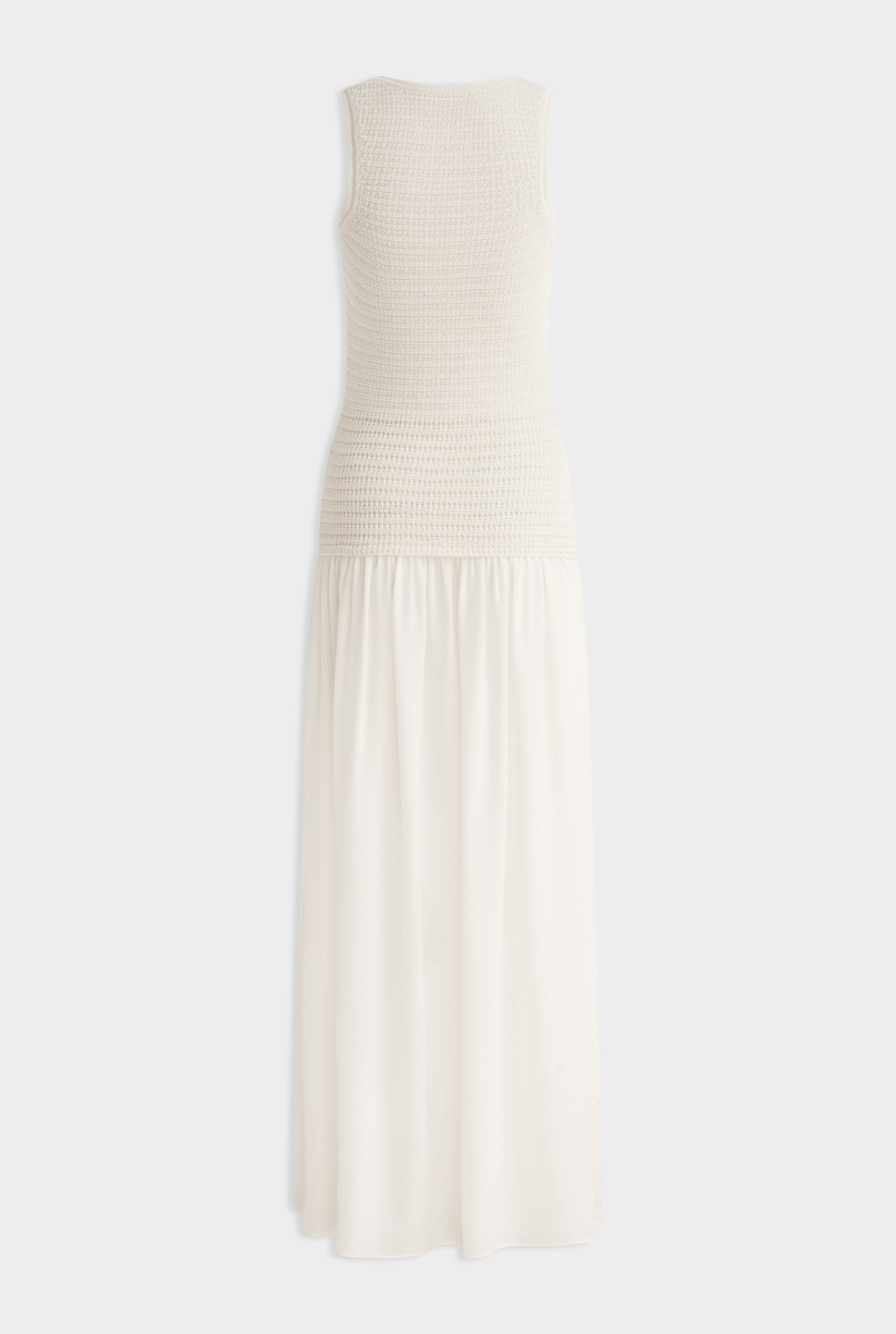 Silk Crochet Bodice Tank Dress - Cream