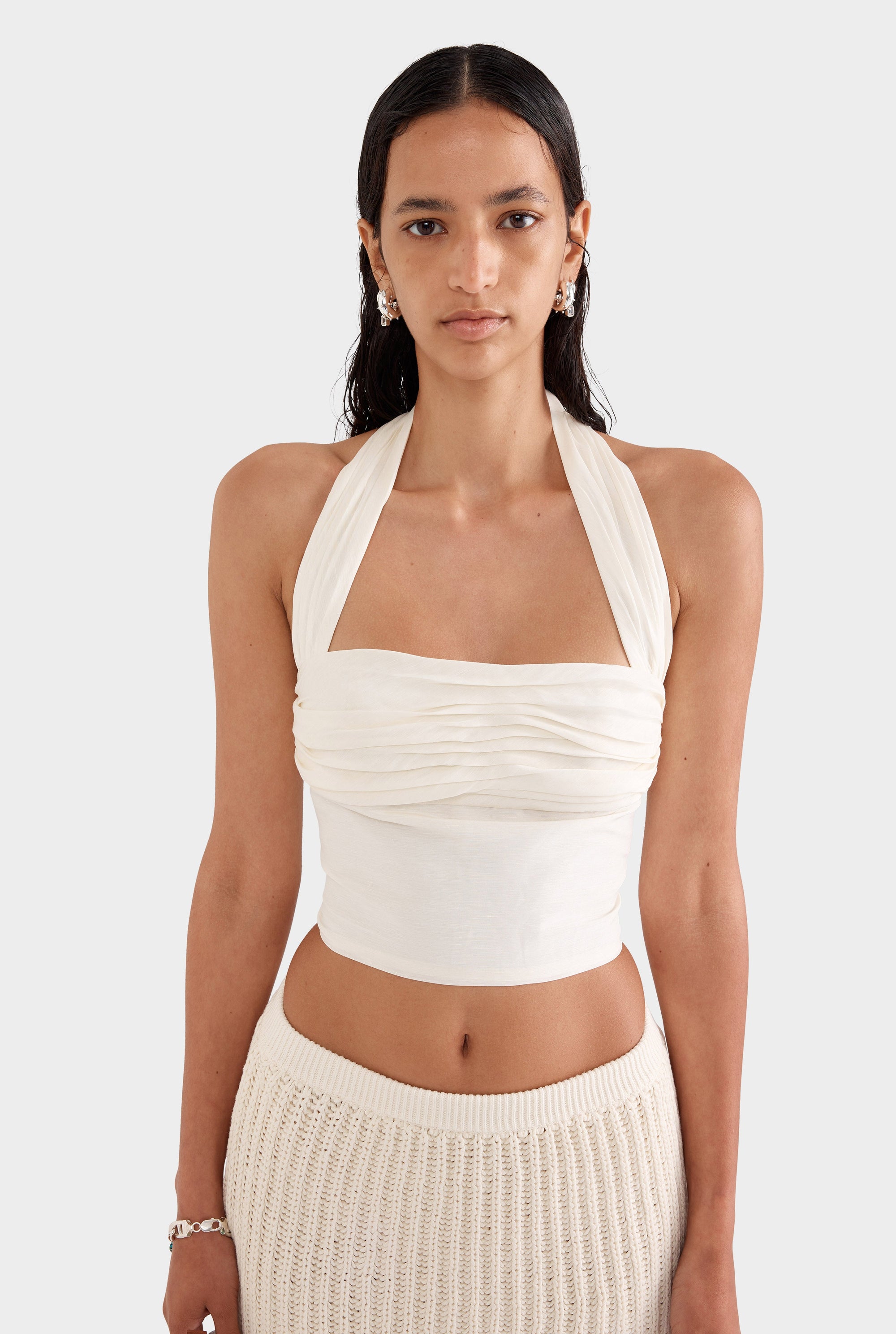 Silk Linen Halter Top - Off White